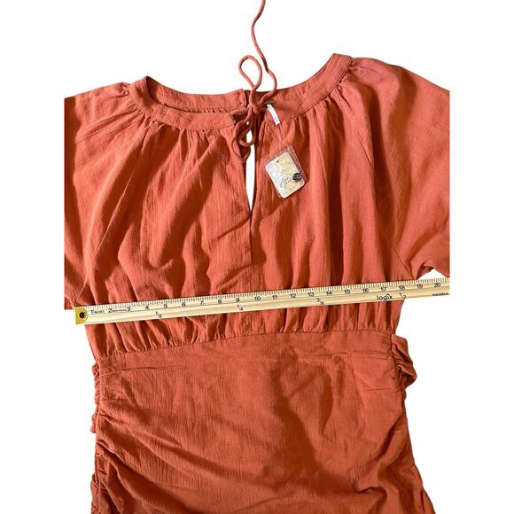 NWT Free People Terra Cotta Cotton Gauzy Boho Festival Mini Dress Size L Cottage - Picture 5 of 11